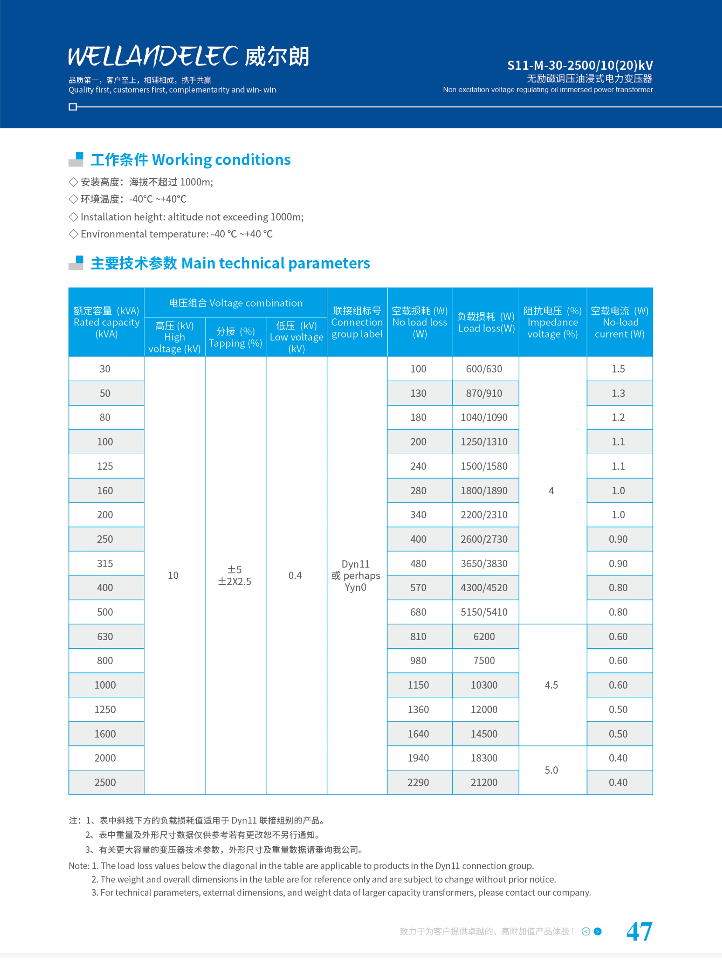 无励磁调压油侵式电力变压器